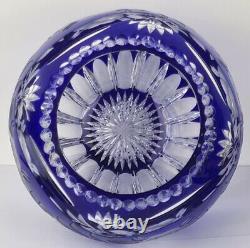 Crystal Glass Vase Cobalt Blue Floral Decor Hand Cut Um 1950 O515
