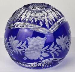 Crystal Glass Vase Cobalt Blue Floral Decor Hand Cut Um 1950 O515
