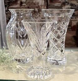 Crystal Vases / Vintage Cut Glass / Etched Crystal / Flower Vases / Set of 3
