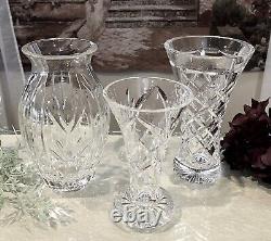 Crystal Vases Vintage Cut Glass Etched Crystal Flower Vases Set of 3 Vases