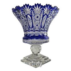 Cup to Clear Cobalt Blue Pedestal Vase Bohemian Footed Crystal Centerpiece