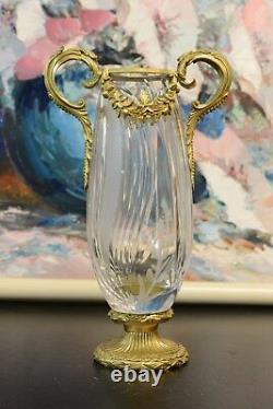 Cut Crystal Glass Vases With Gilt Bronze Mounts Stand