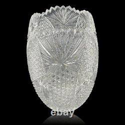 Cut Crystal Vase 11.5 Artist Signed Fans Buttons Daisies Made in Turkey EV501