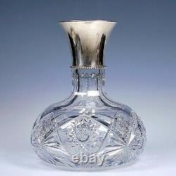 Cut Glass Abp Vase Sterling Silver Rim 925/1000