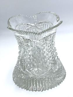 Cut Glass Crystal Vase Hourglass SHARP! Sawtooth Pinwheel Signed Yasemin Turkey