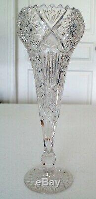 Cut Glass Trumpet Vase 12 1/2 Inches Tall and Beautiful