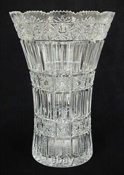Cut Glass VASE, Bohemia, 16-pt Hobstars, Mitre, Vintage, 12t