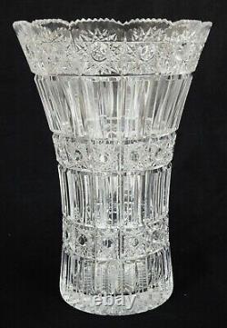 Cut Glass VASE, Bohemia, 16-pt Hobstars, Mitre, Vintage, 12t