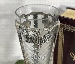 Cut Glass Vase in Silver Plated holder with grapes Footed Stand Flower Vase