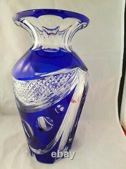 Cut To CLEAR Crystal Glass COBALT Blue 11H CENTERPIECE Vase Vintage