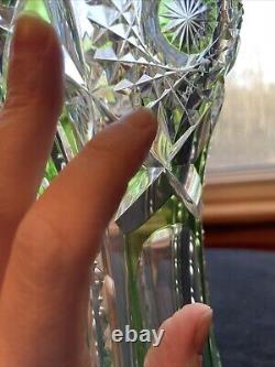 Cut glass To Clear Green Corset Vase Bohemian Val Lambert Sawtooth 9 7/8
