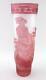Cut To Clear Crystal Cranberry Geisha Vase Signed Ingrid Art Glass Vase A+ Cond