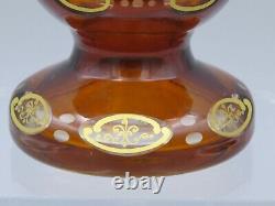 Czech Bohemian Amber Cut To Clear Glass Enameled Beaker Goblet Vase Moser Style
