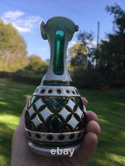 Czech Bohemian Cased Glass Vase White Overlay Cut To Green Moser Josephinenhutte