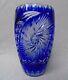 Czech Bohemian Cobalt Blue Cut To Clear 10'' Vase Whirling Star U779