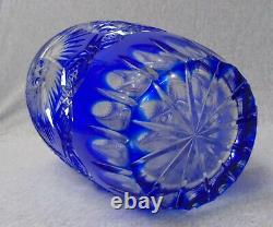 Czech Bohemian Cobalt Blue Cut to Clear 10'' Vase Whirling Star u779