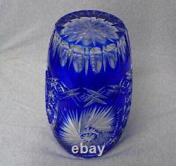 Czech Bohemian Cobalt Blue Cut to Clear 10'' Vase Whirling Star u779