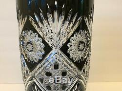 Czech Bohemian Large Black Cut to Clear Crystal Large Vase 12 Tall