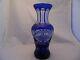 Czech Bohemian Vintage Cobalt Blue Cut To Clear Crystal Cut Glass Vase