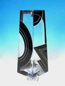 Czech Karl Palda Deco Art Glass Geometric Flashed Cut Black Satin Crystal Vase