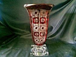 Czech bohemia crystal cut glass Red Vase 33 cm hand cut