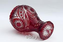 DARK RUBY RED Cut to clear Overlay / Cased Crystal Vase, H24 cm, Russia