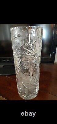 DRESDEN CRYSTAL VASE With VERY ELABORATE CUT DESIGN! 12 Inches TALL. HEAVY
