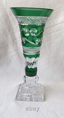 DZYR Green Cut To ClearCut Crystal Glass Vase 13.75