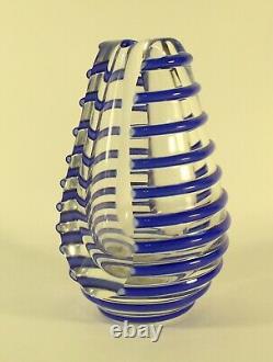 David Lindsay Art Glass Studios Threaded Cut Glass vase Vessel Signed 2004