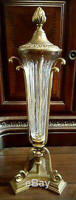 Decorative Ormolu Cut Glass Vase Urn Brass Rim Base Lid
