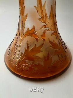 Dorflinger Honesdale Gold & Yellow Cut to Clear Iridescent Cameo Glass Vase- 14