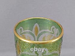 Dorflinger Honesdale Green & Yellow Cut to Clear Iridescent Cameo Glass Vase