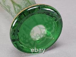 Dorflinger Honesdale Green & Yellow Cut to Clear Iridescent Cameo Glass Vase