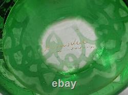 Dorflinger Honesdale Green & Yellow Cut to Clear Iridescent Cameo Glass Vase