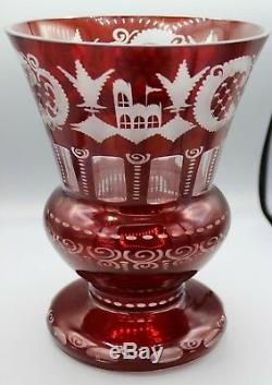 Egermann Bohemian Cut to Clear Ruby Red LARGE 11 CRYSTAL GLASS VASE