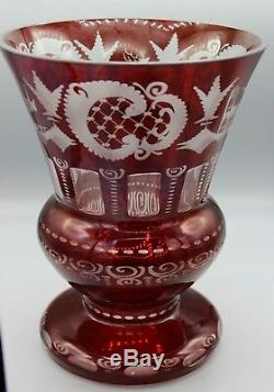 Egermann Bohemian Cut to Clear Ruby Red LARGE 11 CRYSTAL GLASS VASE