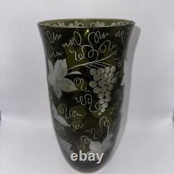 Egermann Bohemian Czech Olive Green Cut To Clear Floral 9 Vase