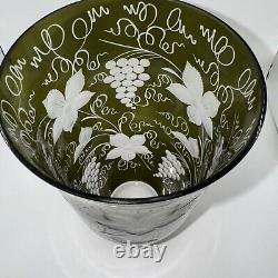 Egermann Bohemian Czech Olive Green Cut To Clear Floral 9 Vase