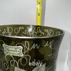 Egermann Bohemian Czech Olive Green Cut To Clear Floral 9 Vase