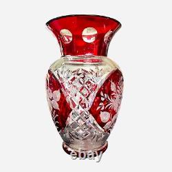 Egermann Ruby Bohemian Glass Vase circa 1920 Cut to Clear