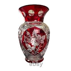 Egermann Ruby Bohemian Glass Vase circa 1920 Cut to Clear