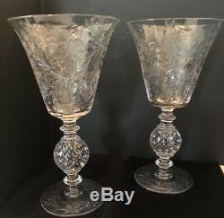 Elegant Pair of Tall Pairpoint Cut Glass Vases with Controlled Bubble Stems