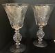 Elegant Pair Of Tall Pairpoint Cut Glass Vases With Controlled Bubble Stems