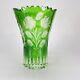 Emerald Green Cut To Clear Glass Crystal Vase Rose Pattern 6 Tall Sawtooth