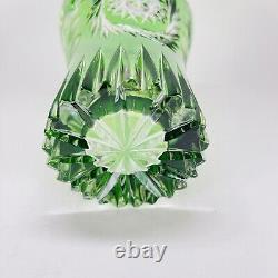 Emerald Green Cut to Clear Glass Crystal Vase Rose Pattern 6 Tall Sawtooth