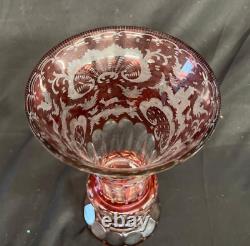 Excellent Condition Etched Bohemian Ruby Glass Vase