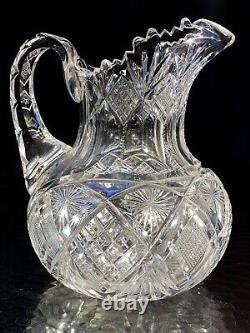 Exceptional Heavy American Brilliant Period Cut Glass Water Pitcher Jug Vase