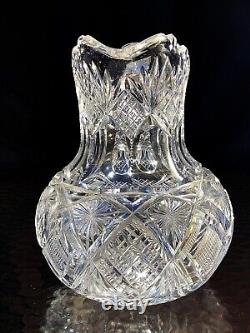 Exceptional Heavy American Brilliant Period Cut Glass Water Pitcher Jug Vase