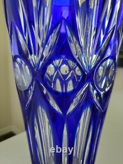 Exquisite Crystal Cobalt Blue Cut to Clear Tapered Vase 8 Tall