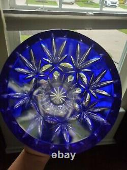 Exquisite Crystal Cobalt Blue Cut to Clear Tapered Vase 8 Tall